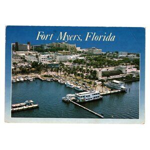 Vintage Postcard Fort Myers Florida Downtown View Marinas Boats Coastal Scene